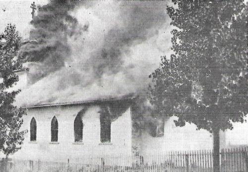 Wooden church of the Holy Dormition consumed by fire 1915