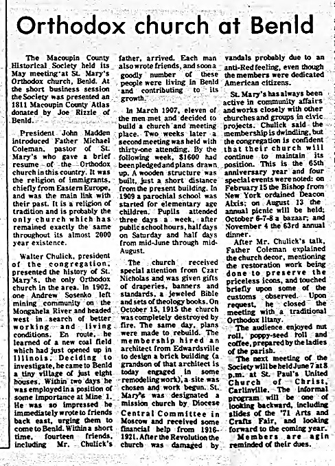 Newspaper report of May 1972 Macoupin County Historical Society