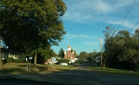 View of Holy Dormition Church from E. Willow St in Benld, IL